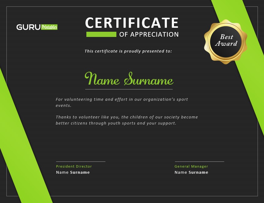 Certificate of Appreciation