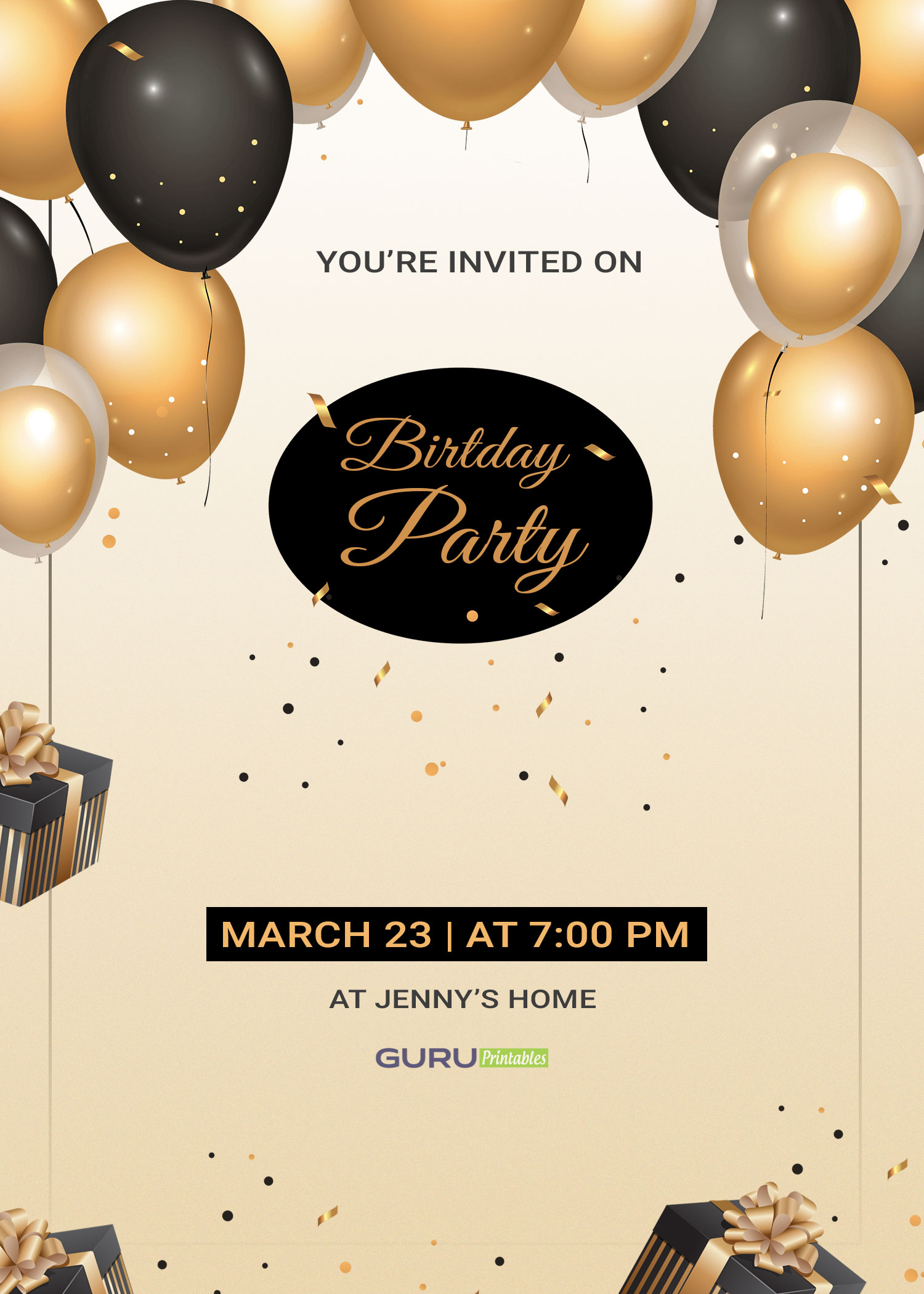 Elegant Birthday Invitation Template - Guru Printables