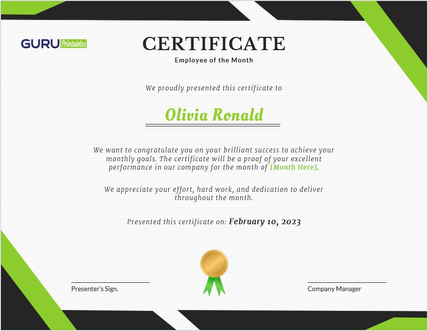 Employee of the Month Certificate