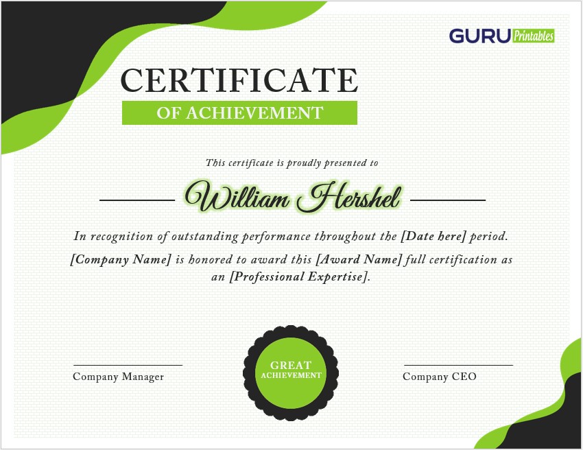 Printable Achievement Certificate Preview