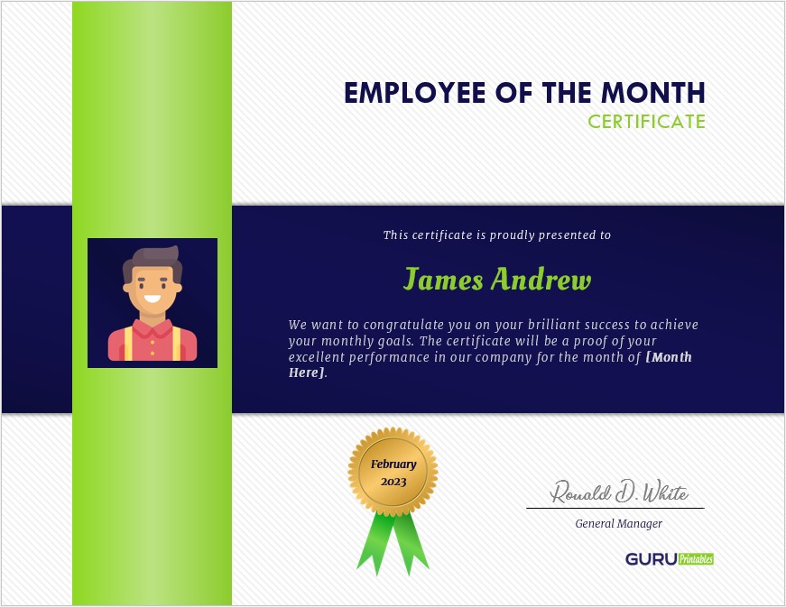Printable Employee of the Month Certificate